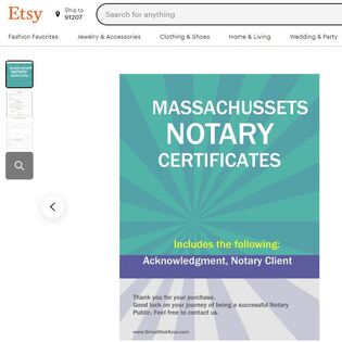 Massachusetts Notary Certificates  ​Pintable's on Etsy 
