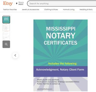 Mississippi Notary Certificates  ​Pintable's on Etsy 