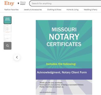 Missouri Notary Certificates  ​Pintable's on Etsy 
