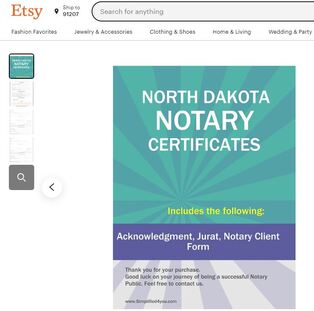 North Dakota Notary Certificates  ​Pintable's on Etsy 
