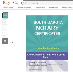 South Dakota Notary Certificates  ​Pintable's on Etsy 