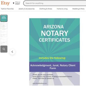 Arizona Notary Certificates  ​Pintable's on Etsy 