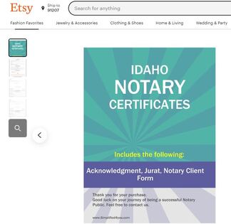 Idaho Notary Certificates Pintable's on Etsy 