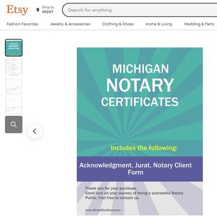 Michigan Notary Certificates  ​Pintable's on Etsy 