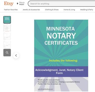 Minnesota Notary Certificates  ​Pintable's on Etsy 