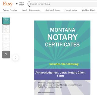 Montana Notary Certificates  ​Pintable's on Etsy 