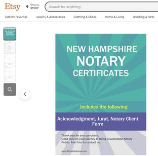 New Hampshire Notary Certificates  ​Pintable's on Etsy 