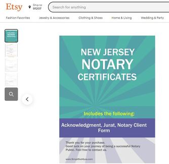 New Jersey Notary Certificates  ​Pintable's on Etsy 