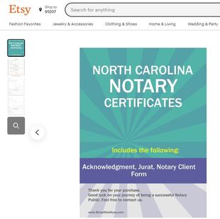 North Carolina Notary Certificates  ​Pintable's on Etsy 