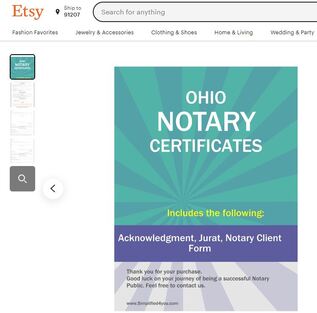 Ohio Notary Certificates  ​Pintable's on Etsy 