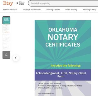 Oklahoma Notary Certificates  ​Pintable's on Etsy 