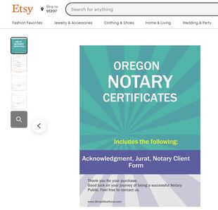 Oregon Notary Certificates  ​Pintable's on Etsy 