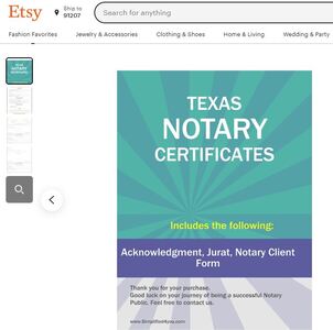 Texas Notary Certificates  ​Pintable's on Etsy 