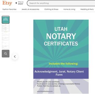 Utah Notary Certificates  ​Pintable's on Etsy 