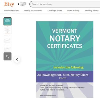 Vermont Notary Certificates  ​Pintable's on Etsy 