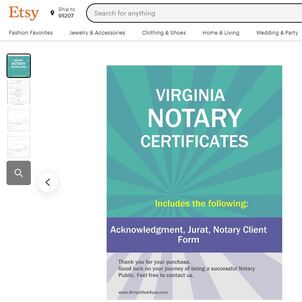 Virginia Notary Certificates  ​Pintable's on Etsy