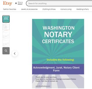 Washington Notary Certificates  ​Pintable's on Etsy