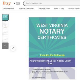 West Virginia Notary Certificates  ​Pintable's on Etsy 
