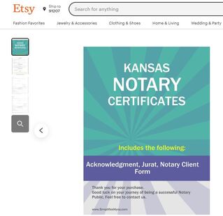 Kansas Notary Certificates  ​Pintable's on Etsy 